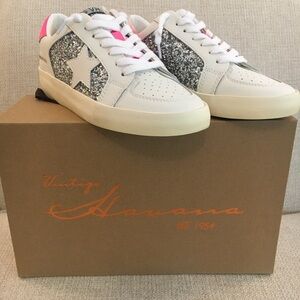 Vintage Havana Positivity Pop leather sneakers -white, glitter, neon pink NIB